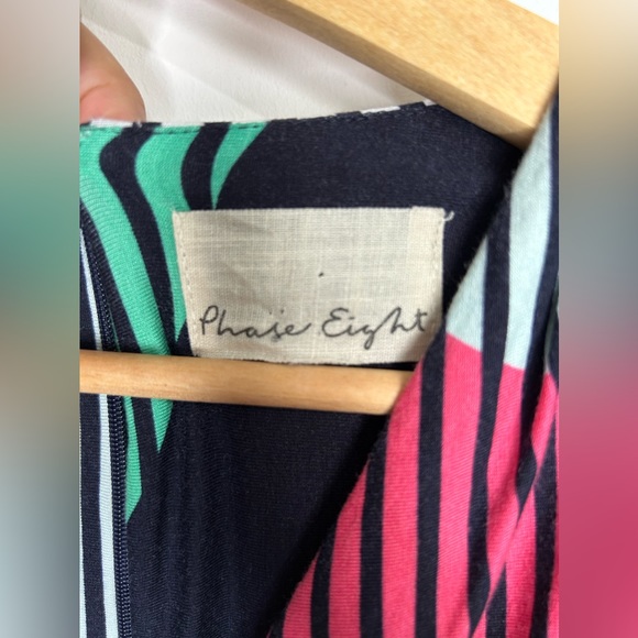 Phase Eight Size 8 Abstract Patterned Wrap Over Effect Dress Navy Blue - Picture 10 of 11